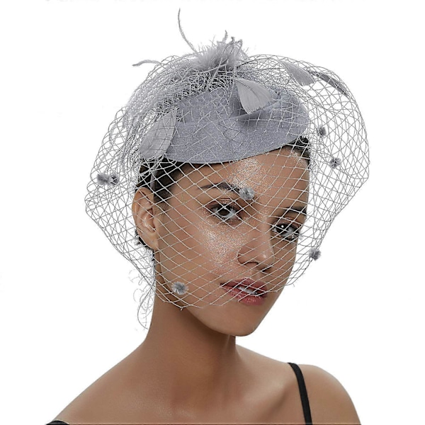 Fjær Mesh Topphatt Dame Mesh Slør Hårnål Hatt Party Hodeplagg Navy blue