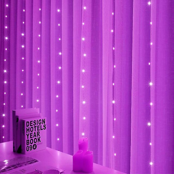 6x3M Nyårs Garland LED Gardin Garland på Vinduet USB Festoon Fairy Lights med Fjernbetjening Led Lys Julepynt Purple 3Mx2M