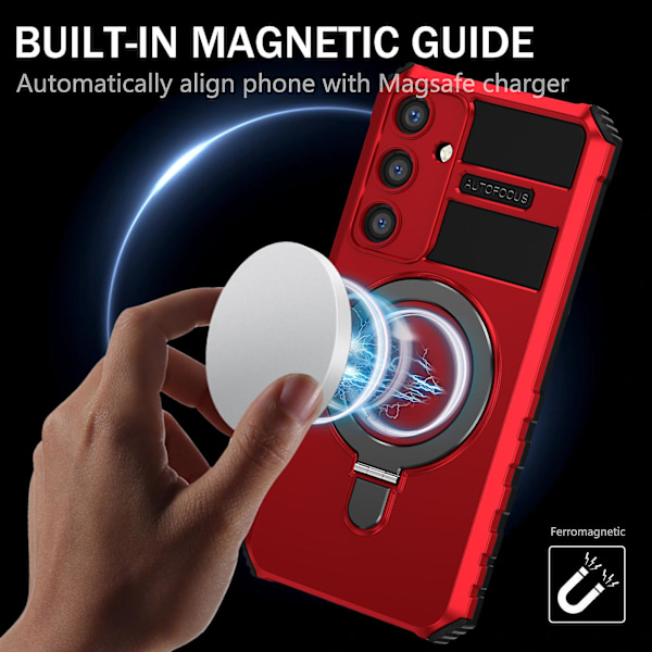Støtsikkert deksel for Samsung Galaxy S24 PC+TPU Kickstand-telefondeksel Kompatibelt med MagSafe Red