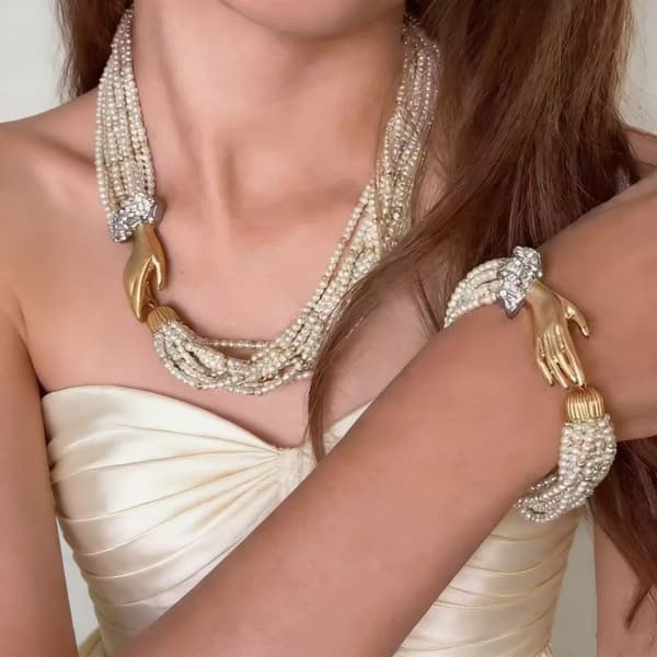 Vintage Hepburn-stil perlekæde med flere lag bracelet