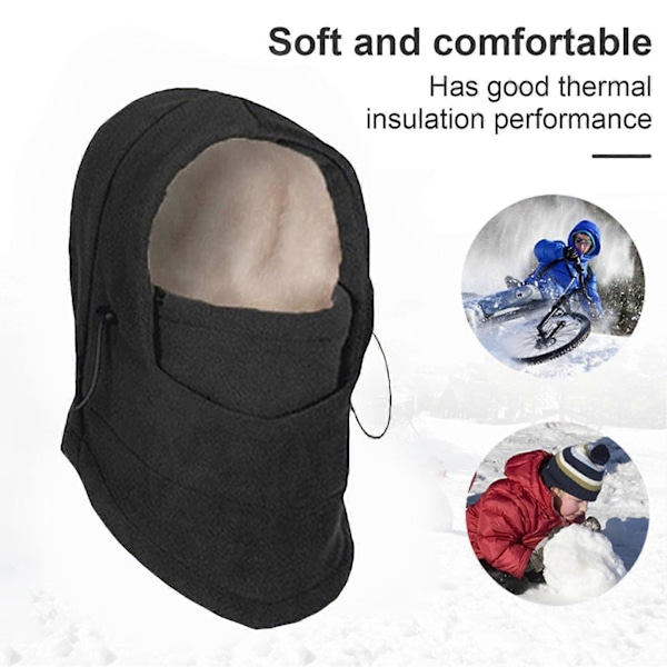 Vinterbalaklava for kvinner med integrert skjerf, tykk varm polarfleece, dobbeltlags vindtett, justerbar, full beskyttelse, utendørs reise, kaldt vær, sykling Black
