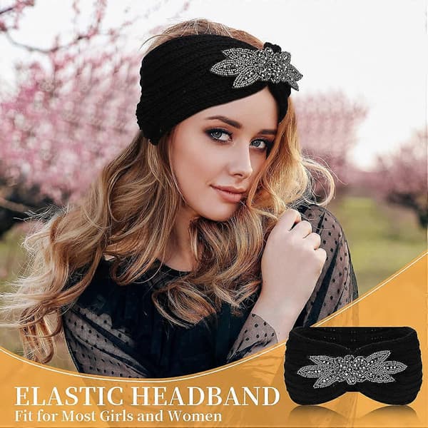 Vinterstrikkede pandebånd til kvinder (sort, beige, grå) 3 stk. (H-4)