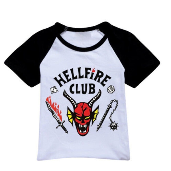 Stranger Things Hellfire Club Print Crew Neck T-paita Pitkät housut Lasten Pyjamasetti Rento mukava asu Short Sleeve 9-10 Years