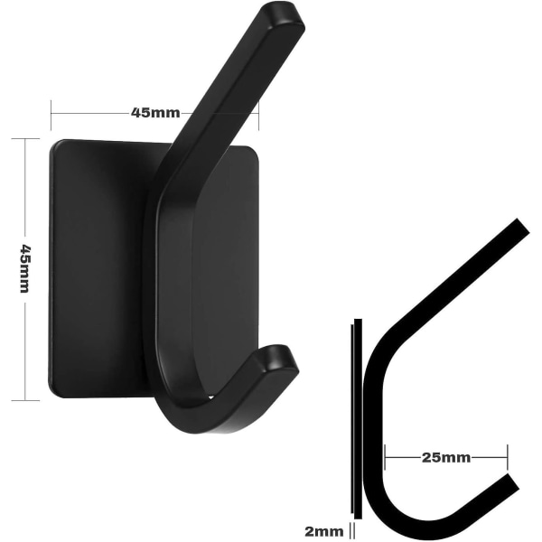 Powerful Adhesive Hooks Made Of Black Stainless Steel (1 Hook X 4 Pieces)