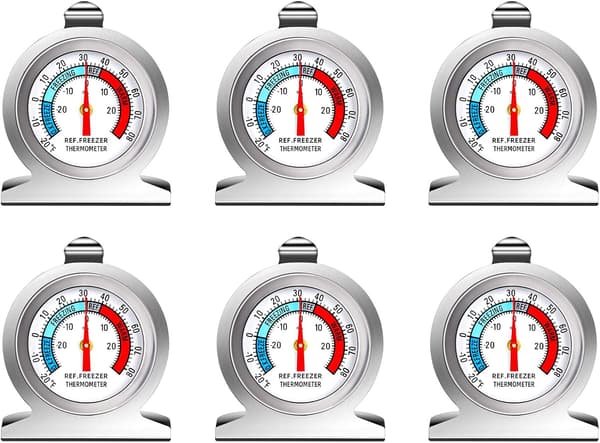 PCS Stor Dial Køleskabstemperaturtermometer i Rustfrit Stål til Fryser Køleskab med Hængende Krog og Stativ (3PCS)