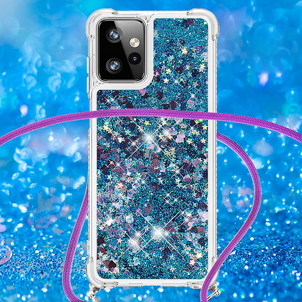 Til Motorola Moto G Power 5g Etui Tpu Glitter Flydende Telefon Cover Med Lanyard Blue Hearts