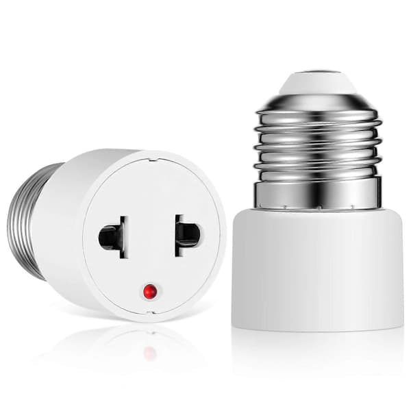 2 stk 220V E27 Sokkel Lampeholder Pære Adapter Omformer til US Plugg 2 Hull Flat Stikkontakt for Hjem Fluorescerende LED Lamper Konvertering (Hvit)