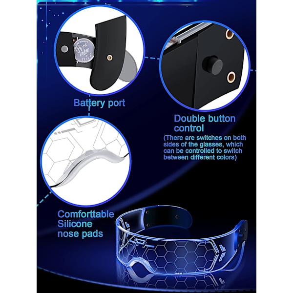 4 Par LED Visirbriller Lysende Briller Futuristiske Briller Lysende Rave Briller 7 Farger 4 Moduser for Klubb Julebils
