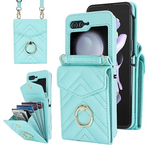 Til Samsung Galaxy Z Flip5 V-formet RFID Kortlomme Mobiltelefonetui Med Ringholder Green