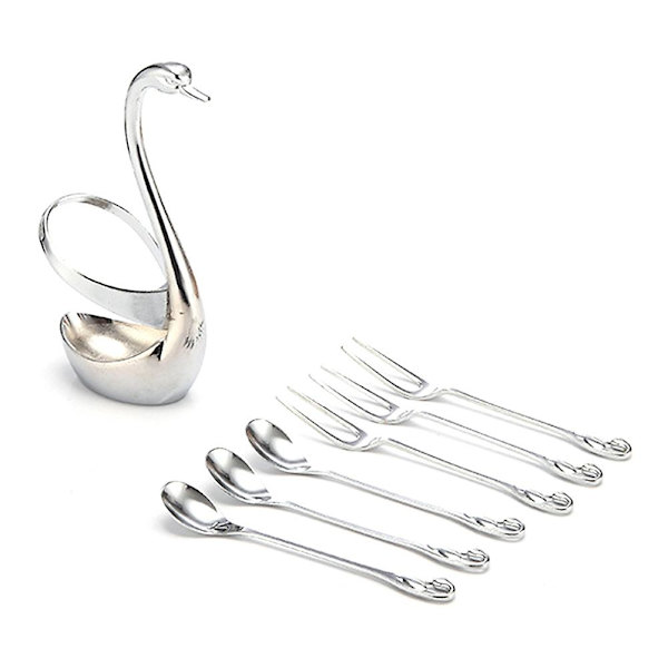 Svanformet bestikholder i rustfrit stål 1 Holder 3pcs Fork 3pcs Spoon