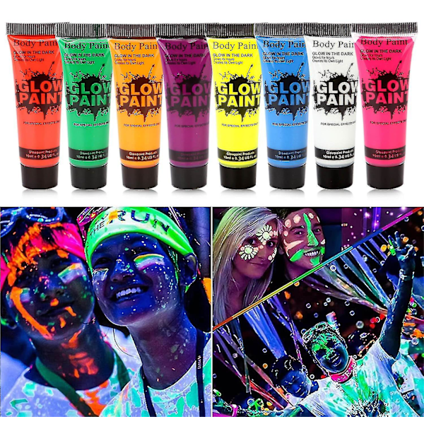 10ml Halloween Glow Pop I Mørke Ansigtsmaling Sort Lysmaling UV Neon & Krops Kridt Sæt Fluorescerende Makeup Markør Jul G