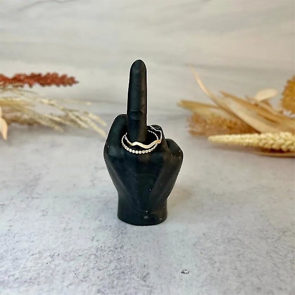 Sjov Langfinger Ringeholder, Marmorstruktur Resin Spoof Langfinger Smykke Display Stativ Til Ringe Organizer Sjov Smykkebakke Black