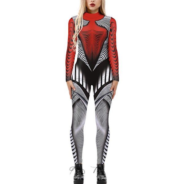 Dam Halloween Kostym Tryckt Bodysuit Skinny Jumpsuit Suit 7 L