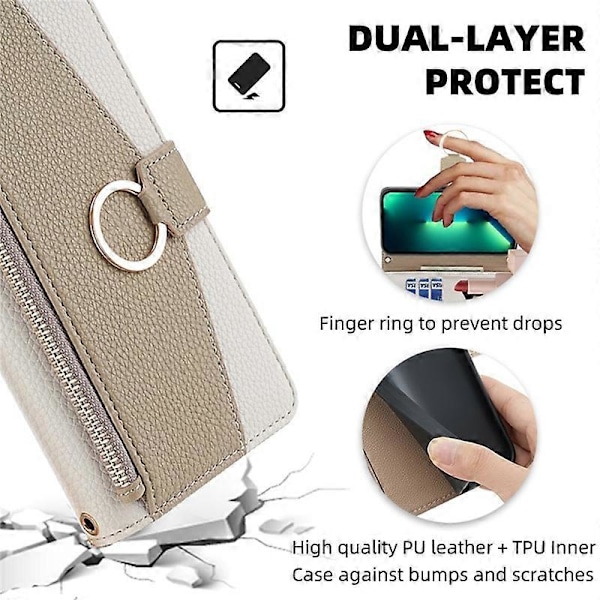 Väska med blixtlåsficka för Samsung Galaxy A53 5G, plånboksfodral, crossbody White