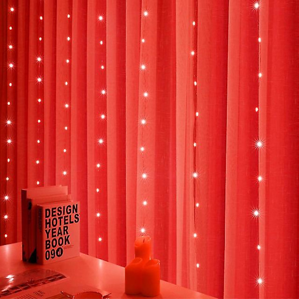 6x3M Nyttårsgardin LED-gardin på vinduet USB-lyslenke med fjernkontroll LED-lys Juledekorasjon Red 3Mx2M
