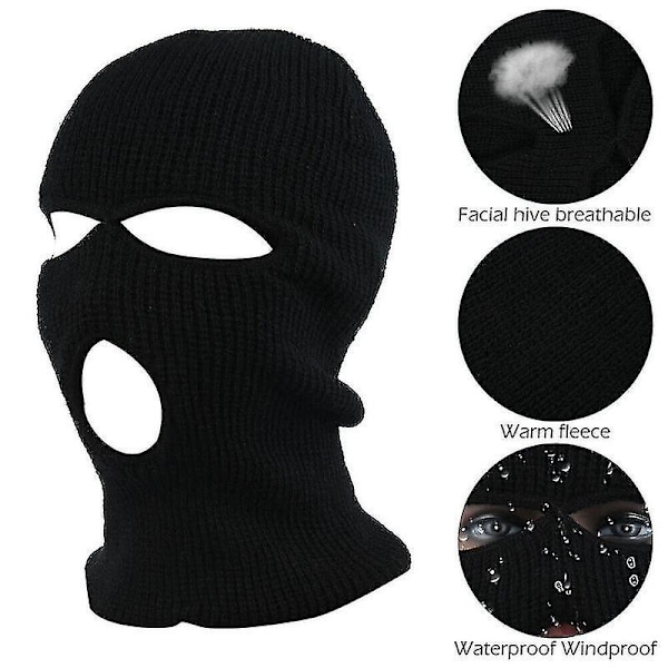 3 reikää talvi lämmin unisex balaclava naamio Black