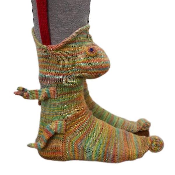 Unisex Julstrumpor i Stickad Design med Djurmönster, Snygga Mid-Calf Strumpor, Julgåva Chameleon