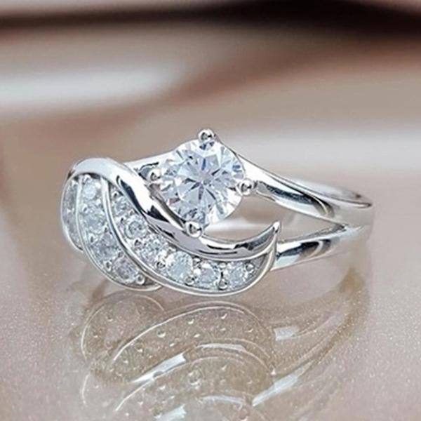 Kvinnlig ring kubisk zirkonisk inlagd rund legering ängelvingform vigselring förslag ring Golden US 10