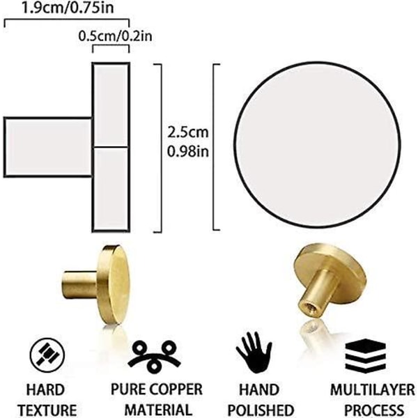 Rundt håndtag Messing Knop, 6 stk Solid 25mm Hardware Møbel Skab Dør Skuffe Kommode Håndtag Knopper Med Skruer Til Køkken Badeværelse Soveværelse