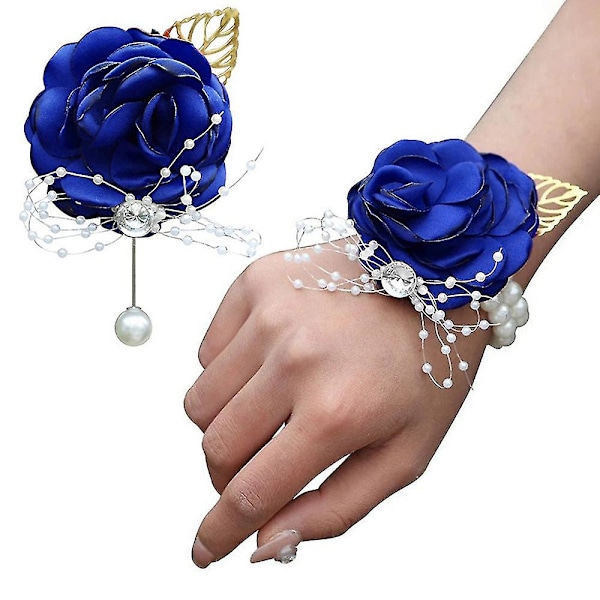 2 st brudbrudens handledsblommor, används för att dekorera balfest bröllop-1 bröstblomma+1 handledsblomma Navy Blue