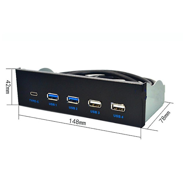 5,25 Tums USB3.1 Gen2 Frontpanel USB-hub 2 Portar USB3.0 + 2 Portar USB2.0 + 1 Port Typ-C med Typ-E C