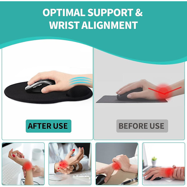 Musmatta med handledsstöd, ergonomisk musmatta med handledsstöd, bekväm datormusmatta för bärbar dator, smärtlindrande musmatta E