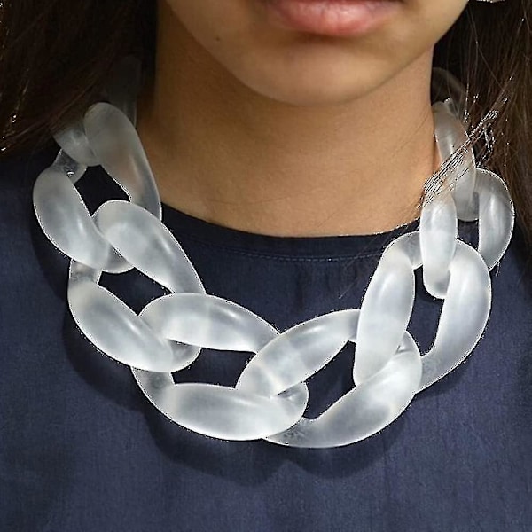 Kvindes Akryl Chunky Harpiks Halskæde, Vintage Bohemian Frostet Plastik Cuban Link Kæde Choker