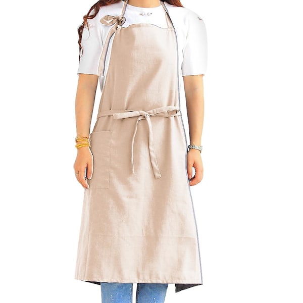 Fashion Unisex Solid Color Front Lace Up Pocket Home Kitchen Cafe Cooking Apron