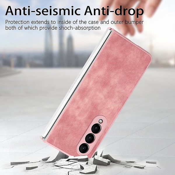 Til Samsung Galaxy Z Fold4 Integreret Film Retro Skin Følelse Fold Læder Mobiltelefon Etui Pink