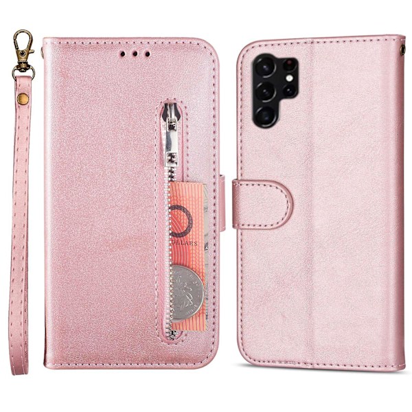 For Samsung Galaxy S23 Ultra Full Protection Pu Leather Phone Case With Zipper Pocket Cell Phone Cover Wallet Stand