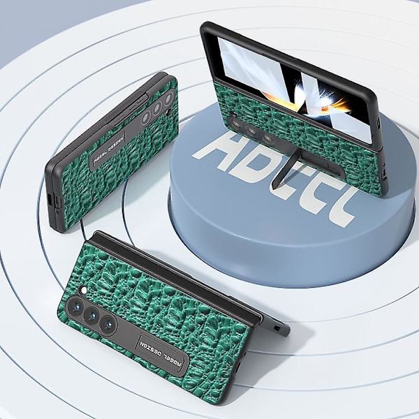 Til Samsung Galaxy Z Fold5 Abeel Integreret Ægte Læder Sky Series Mobiltelefon Etui Med Holder Green
