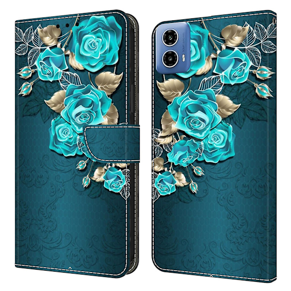 Motorola Moto G34 5G Fodral PU Läder 3D Mönster Plånbok Telefonfodral med Stående Funktion Blue Rose