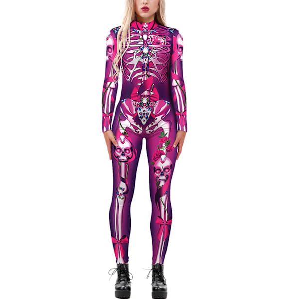 Dam Halloween Kostym Tryckt Bodysuit Skinny Jumpsuit Suit 3 XL