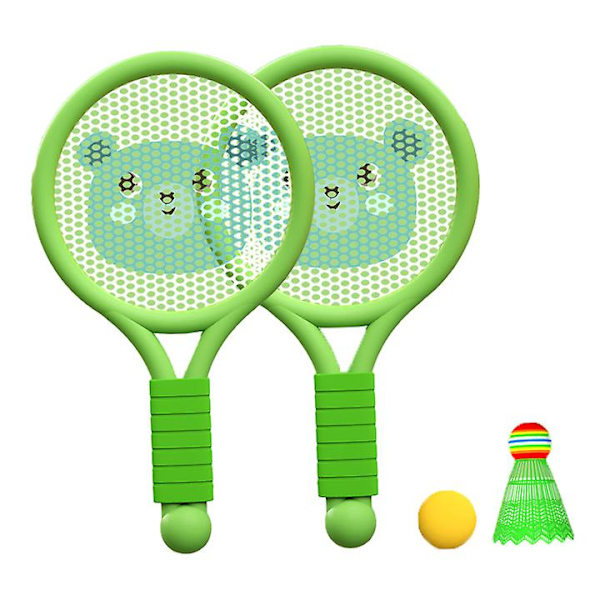 Gröna björn barn badminton racket set - Lätt leksaksracket för pojkar och flickor, inomhus och utomhus kul (3-7 år)