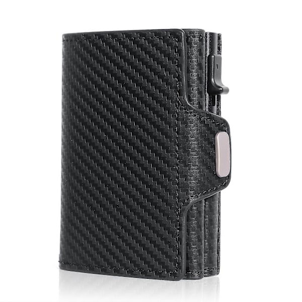 Pop-Up Kreditkortsfodral med RFID-skydd Äkta Läder Plånbok med Carbon fiber
