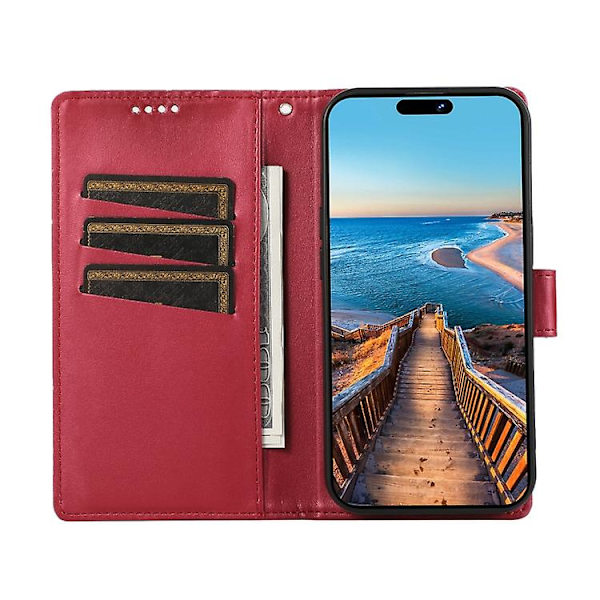 Til Samsung Galaxy S22 Ultra 5g PU Ægte Læder Tekstur Prægning Linje Mobiltelefon Etui Red