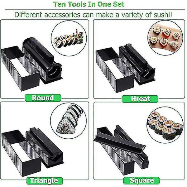 Gjør-det-selv Sushi Making Kit 10 stk/sett, nybegynnere Sushi Maker Risrullform Kjøkken Sushi Verktøy Japansk Su