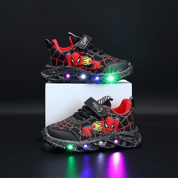 Spiderman Children's Shoes New Boys' Sneakers With Lights New Children's Shoes Black 25