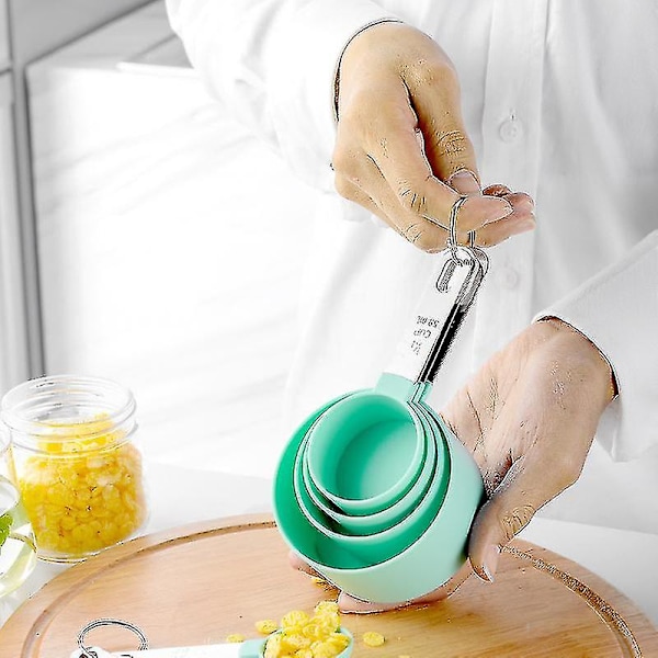 4-färgad rostfritt stål mätkopp 8-delad plast mätningssked mätningssked bakset kök gadget set mätningssked