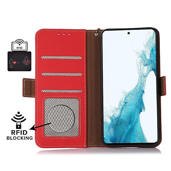 Til Samsung Galaxy S24 Side-magnetisk Tj Ægte Læder Rfid Mobiltelefon Etui Red