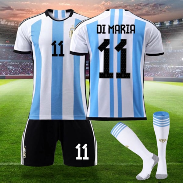 1 Sæt Fodbold T-shirt Shorts Sæt Stribet Fodbold Træning Farvematchning Argentina Messi Mænd T-shirt Shorts Sokker Sæt 22 yards（120-130）