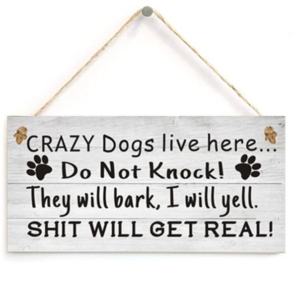 2 X Dog Sign English Letter Printed Anti-deform Wood Wooden Hanging Plaques Sign For Garden