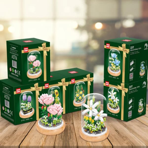 DIY Buket Samlet Granulær Byggeklodsmodel Botanisk Legetøj Pigegave, 100% Ny multicolor