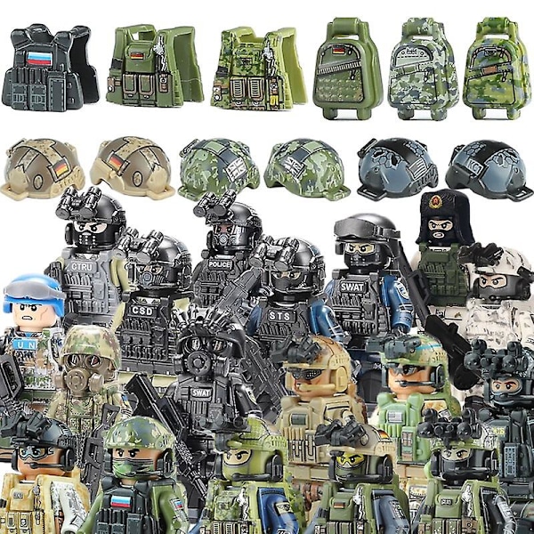 Militära byggklossar Soldatfigurer Gåvor Leksaker Vapen Gevär Special Force SWAT Arméväst Hjälm Explosionssäkra kläder MOC   Fingerfärdighetsspel CSD--1PCS