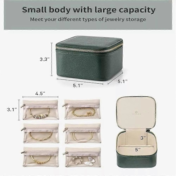 Expanlarge Smyckeskrin i Läder för Resor med Påsar Sammet Dragkedja för Kvinnor beige