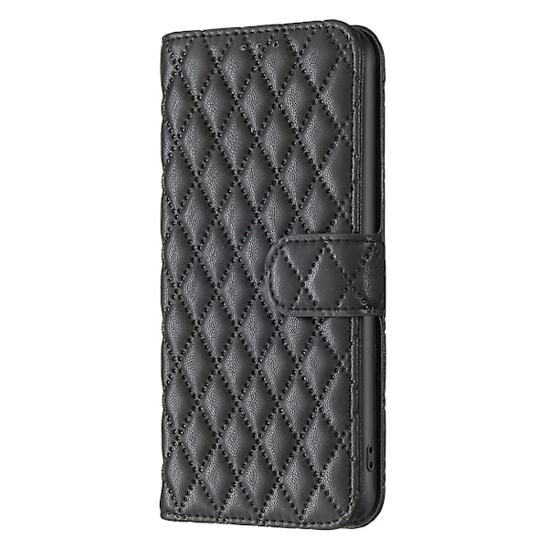 BINFEN COLOR BF Rhombus Grid Pattern Lompakkokotelosuunnittelu Puhelinkotelo Motorola Moto G34 5G:lle Black