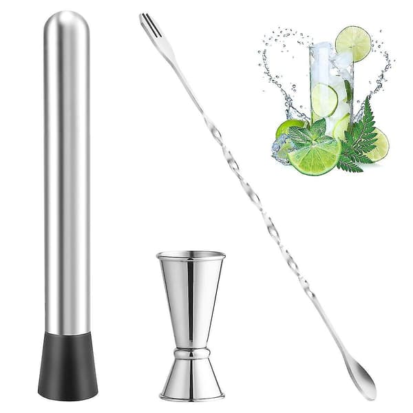 Rustfrit stålstøder til cocktails, blandeske og målejigger, professionelle barværktøjer, 8-i-1