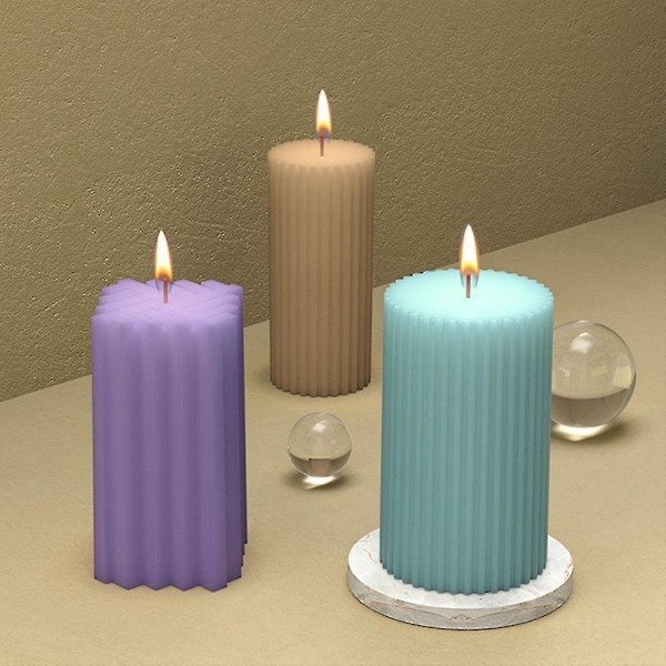 3 stycken 3D cylindriska silikonformar för ljus, ljusform, ljusform