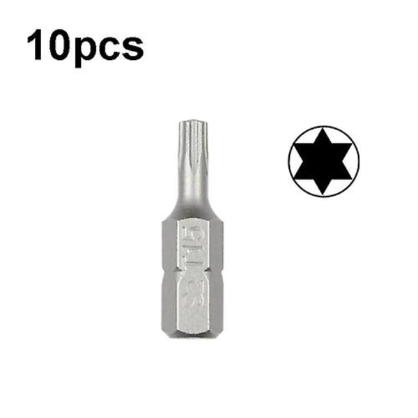 10 stk elektrisk skruetrækker med korte bits og stærke magnetiske skruetrækker bits - Torx uden huller T15