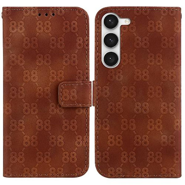 Mobiltelefonskal i läder med dubbla 8-formade präglingar för Samsung Galaxy S23 5g Brown